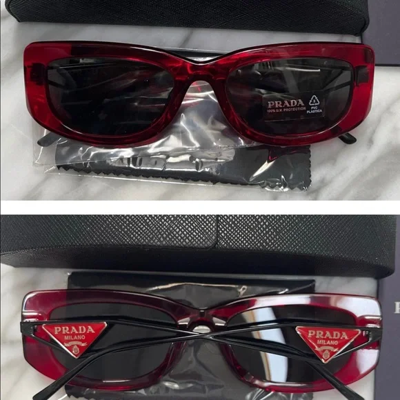 PRADA ULTRA COOL RED FRAMES &METAL ARMS THAT FEATURE THE SIGNATURE TRIANGLE LOGO - Picture 12 of 16
